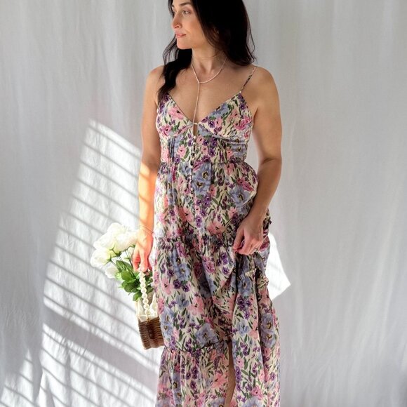 LAST ONE Women's Floral Button Down Maxi Dress - Picture 1 of 16